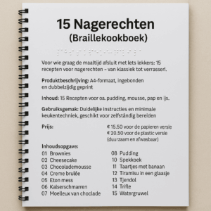 Voorbeeld producten braillekookboek 15 nagerechten